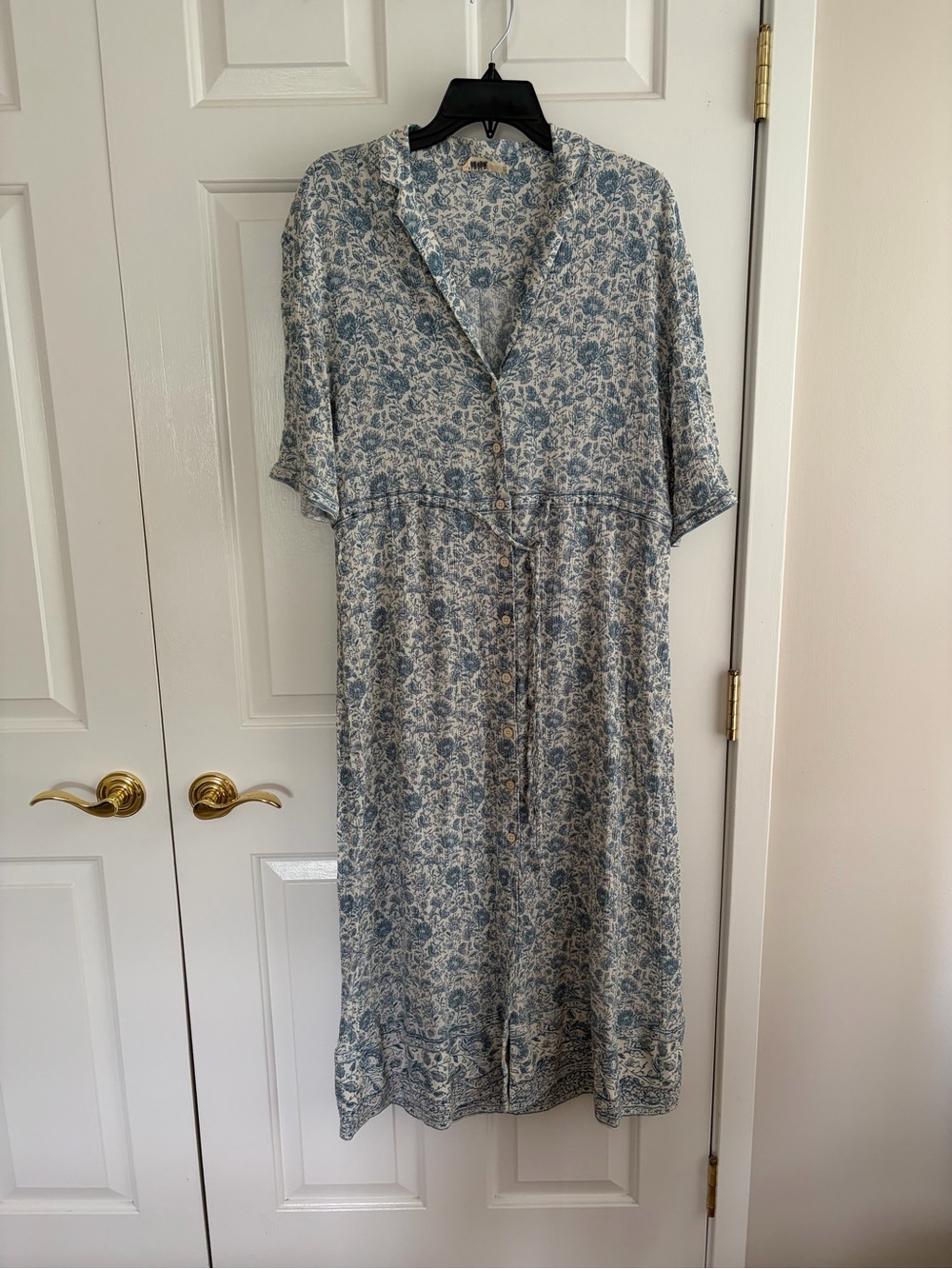 Faherty Light Blue Floral Button-Front Midi Dress